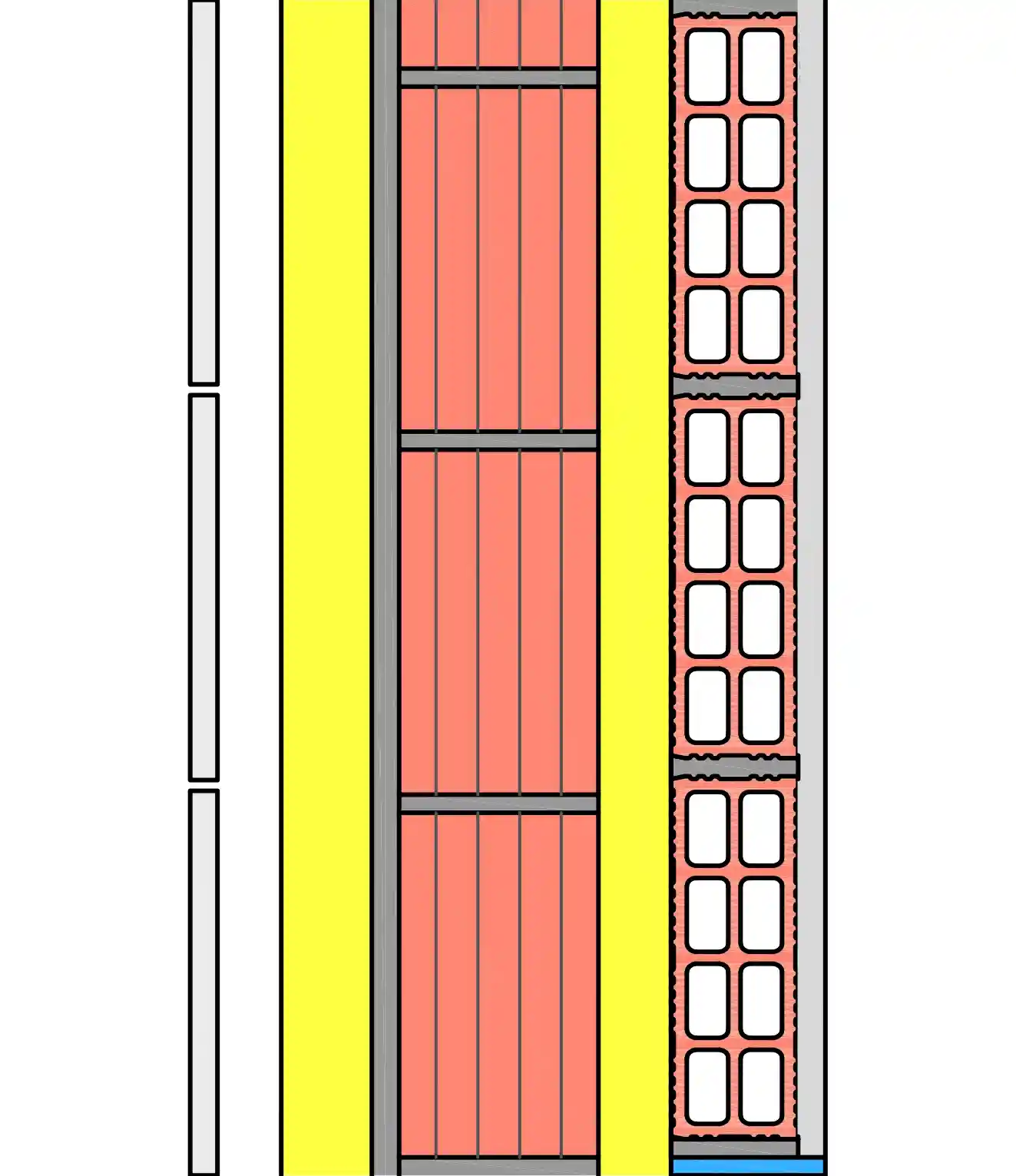 Imágen de sección de fachada ventilada con trasdosado cerámico para Ladrillo Termoperforado